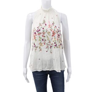 Floreat Womens Sleeveless Floral High Neck Tunic Blouse Ivory Size S